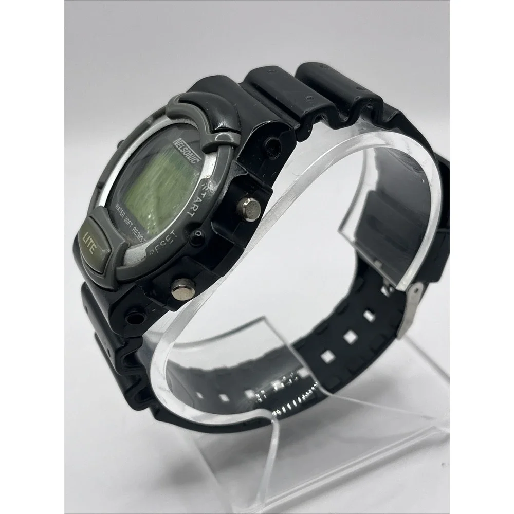 Mens Vintage Nelsonic Digital Watch Black Resin Band- New Battery
